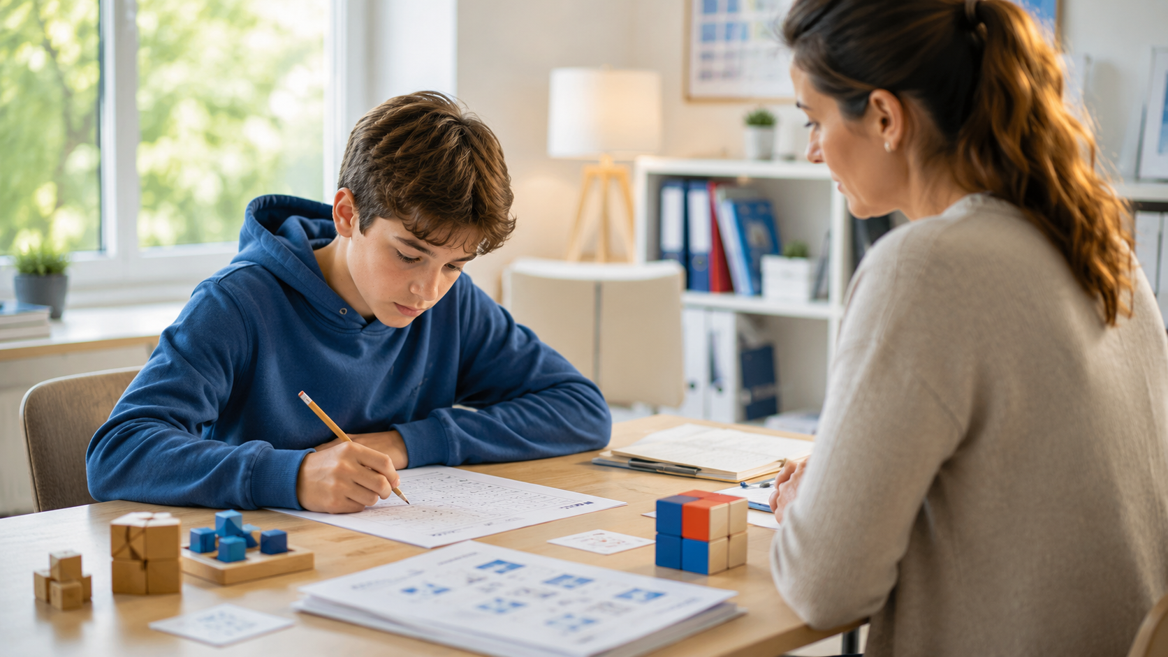 Enfant HPI passant un test de QI WISC-V avec un psychologue